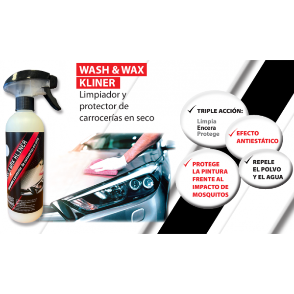 WASH & WAX KLINER 500ML-LIMPIADOR Y PROTECTOR DE CARROCERIAS EN SECO